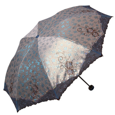 

Jingdong Supermarket] Paradise umbrella silk road fly flower painted gold paste yarn embroidered three fold ultra-light sunny umbrella sun umbrella green 33164E