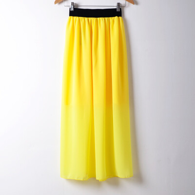 

Women Casual Solid Color Long Dress Elastic waist large size chiffon half-length skirt dress L04