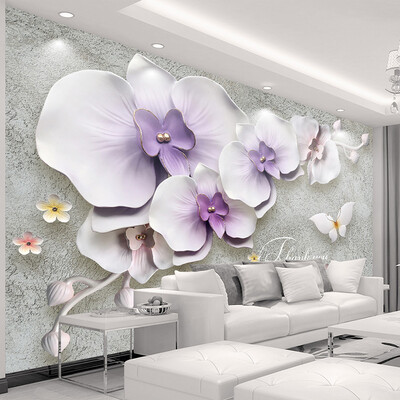 

Большие пользовательские обои Mural для стен 3 D Stereoscopic Relief Phalaenopsis Flower Photo Background Нетканые Papel De Parede 3D