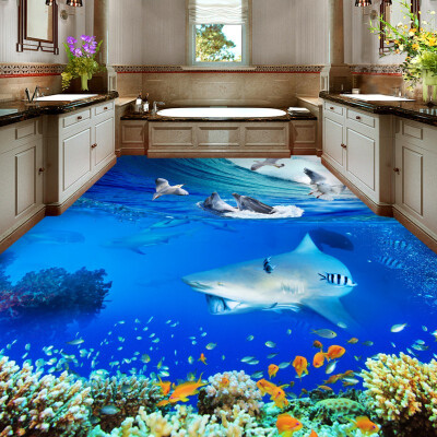 

Free Shipping Dolphin Surf Seagull Bathroom Bedroom 3D Floor waterproof living room square kitchen flooring mural 250cmx200cm