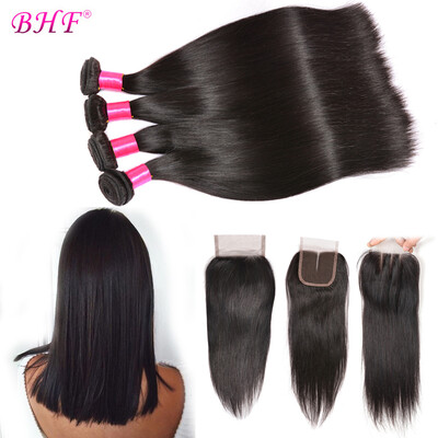 

Bhf Hair Bundles With Closure Straight Weave Brazilian Virgin Hair Free Shipping