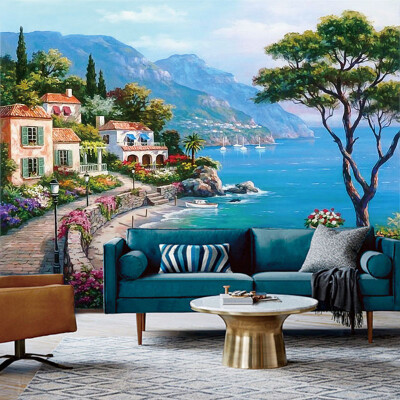 

Custom 3D Mural Wallpaper Mediterranean Oil Painting Landscape Wall Papers Home Decor Living Room Sofa TV Background Wall Paper