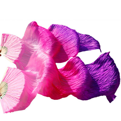 

New Arrivals Stage Performance Dance Fans 100% Silk Fans Colored 180cm Women Belly Dance Silk Fans 2pcs Pink+Rose+Purple