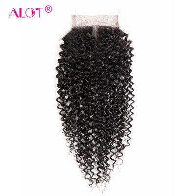 

Alot Malaysian Kinky Curly Virgin Hair 100% Кружевное закрытие 4 * 4 Человеческих волос Дешевое Свободное / Среднее / Три Части 1шт Кружева Закрытие Природный Кол