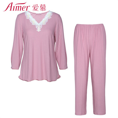 

Amour underwear Shu enjoy garden Modal V-neck long-sleeved avatar ladies pajamas home service two-piece suit thin section AM460351 pink 165L