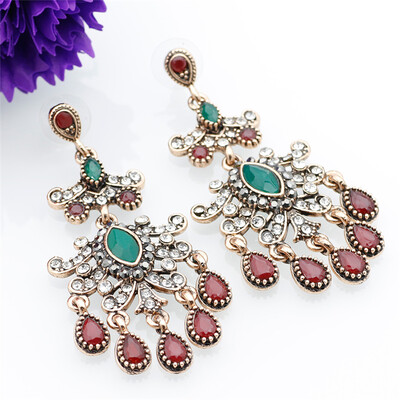 

SUNSPICE MS Turkish Vintage Earrings Resin Antique Gold Color Ethnic Bridal Indian Jewelry Long Drop Resin Dangle Earrings Gift