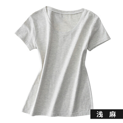 

Kangshu DaiShu solid color simple short-sleeved T-shirt ladies round neck Slim wild cotton bottoming shirt shallow hemp