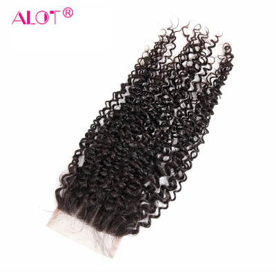 

Alot Hair Products 7A Indian Kinky Curly Closure 4 * 4 дюйма Девичьи волосы Глубокие курчавые закрылки Кружевное закрытие