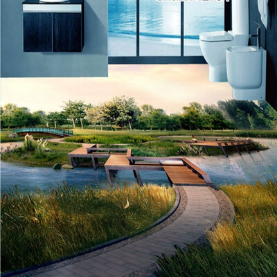 

Free Shipping Living Room Bathroom River Lawn 3D Floor Painting Backdrop thickened bedroom kitchen wallpaper mural 250cmx200cm