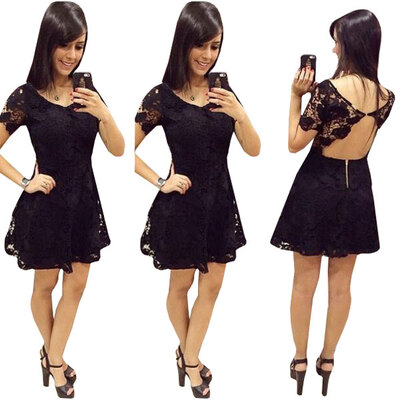 

Lovaru ™Free Shipping 2015 new Women's Sexy backless Dress Embroidered Knee-length Short Sleeve V-neck Dress