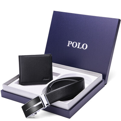 

POLO automatic buckle leather belt suede leather mens wallet two-piece gift box set 060028 black