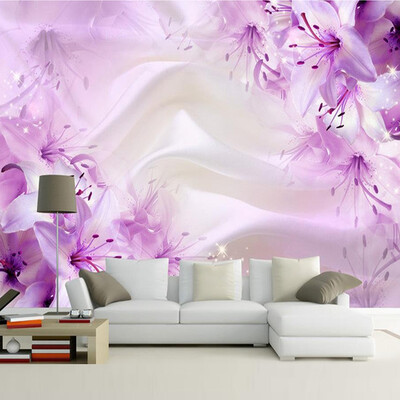 

Романтический 3D Стерео Фиолетовый Цветочный Silk Wallpaper Жилая комната TV Диван Фон Фреска Фреска Главная Декор Mural Papel De Parede Цветочный