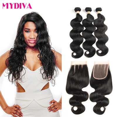 

Brazilian Virgin Hair 3 Bundles with Closure Unprocessed 100% Human Hair Bundles with Lace Closure 3 Part Brazilian Body Wave