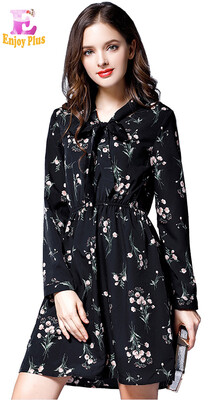 

L XL XXL 3XL 4XL 5XL plus size office new autumn 2017 dress women long sleeve big size floral print bow a line bow midi lady