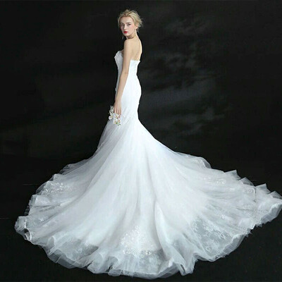 

Mermaid Embroidery Lace Wedding Dress Backless Bridal Gown Ladies Dresses