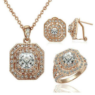

Yoursfs® ожерелье и серьги и кольцо винтаж руби наборов 18k rose позолоченные используются австрийской кристалл