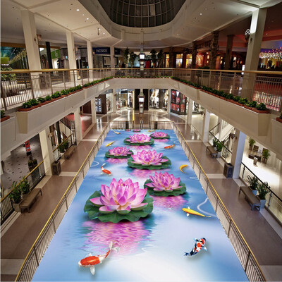 

Free Shipping square park decoration Beautiful Lotus Carp waterproof wear floor wallpaper mural 250cmx200cm