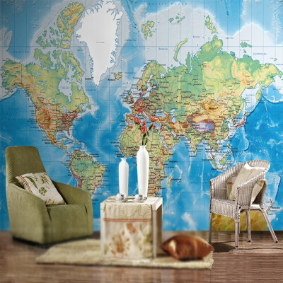 

3D photo wallpaper English world map large mural wallpaper waterproof TV setting wall of the sitting room wallpaper mural