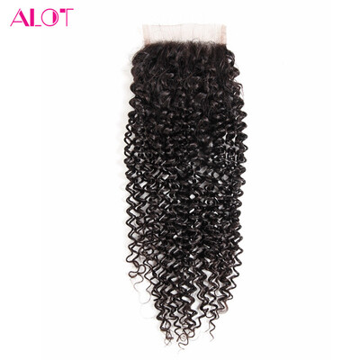 

Alot Hair Products 3 часть Перуанские кудрявые кудрявые застежки 4 * 4 Закрытие кружева Top Closure Cheap Clace 7A Grade