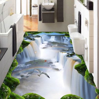 

Free Shipping Cliff Falls Flying Bird flooring painting bathroom office decoration self-adhesive floor mural 250cmx200cm