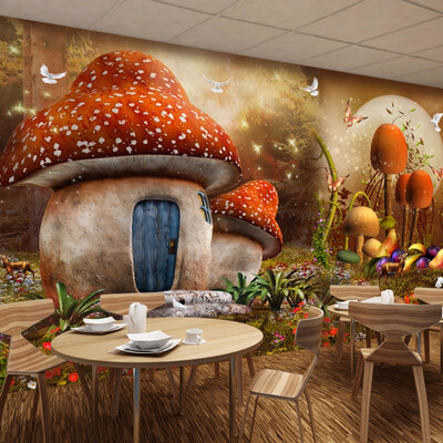 

Пользовательские обои 3D Mural Мультфильм Сказка Мир Грибной дом Бабочка Цветочный фото Фон Детская комната Обои 3d
