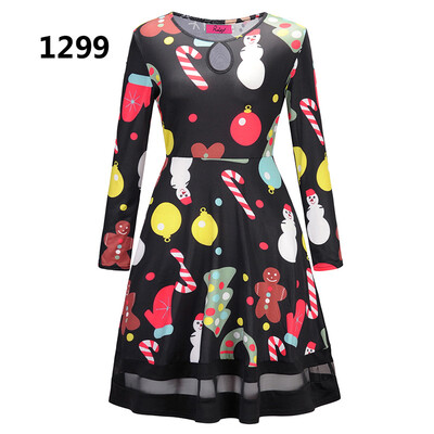 

Europe&America Christmas dress Christmas tree old man snowman bottom jigsaw dress Christmas print dress