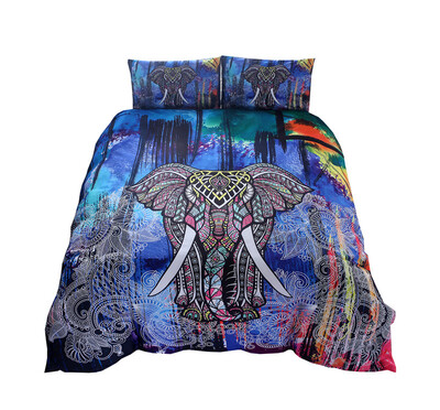 

IDouillet Multicolor Elephant Printed Bedding Set Boho Rainbow Elephant Printed Bohemia Reversible Duvet Cover&Pillowcase