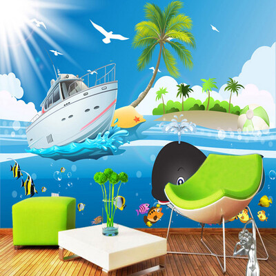 

Custom 3D Stereo Cartoon Blue Sky Sea Sightseeing Boat Photo Mural Wallpaper Kids Room Living Room TV Sofa Setting Room Fresco