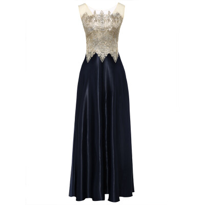 

CAZDZY Bateau Neck Zipper-Up Appliques A Line Evening Dress