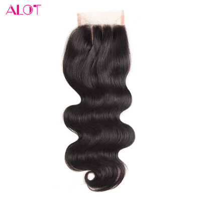 

Alot Indian Body Wave Virgin Hair 100 Lace Closure 44 Human Hair 3 Parts 1Pcs Lace Closure Natural Color