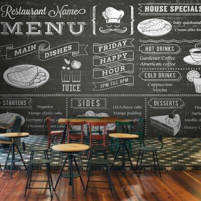 

Custom photo wallpaper Dessert food wallpaper blackboard pizza coffee tea coffee bakery large mural wallpaper