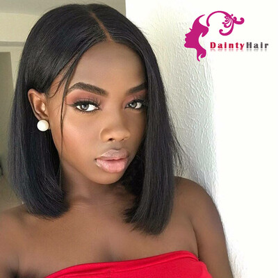 

8A Short Bob Style Lace Front Wig Human Hair Straight Peruvian Virgin Hair Wigs For Black Women Bleached Knots With Baby Hair