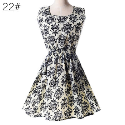 

women Dress Floral sleeveless chiffon tank dress L03