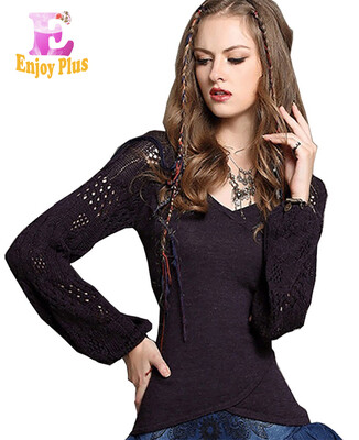 

High Quality chest 78-93cm vintage wool&cotton new autumn 2017 pullover sweater women long sleeve black purple slim v neck