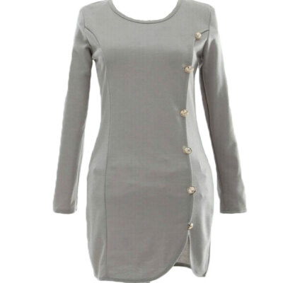 

Lovaru ™Ladies Elegant Winter Long Sleeve Buttons Slim Hip Casual Autumn Dress Bodycon Dresses Women Work Wear OL Dress