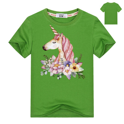 

Kawaii Unicorn Kids t shirt Хлопок Повседневная Смешная футболка Детская улица Смазливая Короткая рукав Розовый Серый Цвет Девочки