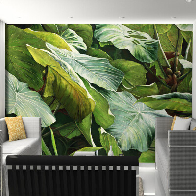 

Custom Mural Wallpaper Southeast Asian Tropical Jungle Foliage Large Leaves Oil Painting For Living Room Decoration Wallpaper