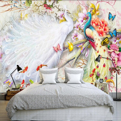 

Chinese Style Watercolor Peacock Peony 3D Wall Murals Wallpaper Living Room Bedroom Backdrop Wall Home Decor Papel De Parede 3 D