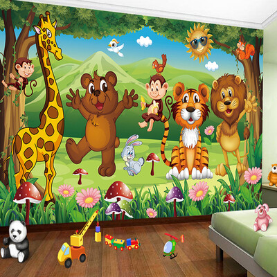 

Custom 3D Photo Mural Wallpaper For Kids Room Animal Paradise Cartoon Children House Mural Non-woven Bedroom Wallpaper Painting