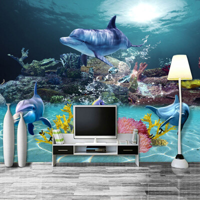 

Custom Photo Wallpaper Mediterranean Style 3D Sea World Coral Dolphin Home Decor Wall Painting Living Room TV Backdrop Wallpaper