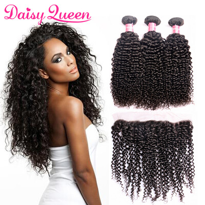 

Grade 8A Curly Human Hair Bundles With Frontal Closure Brazilian Virgin Hair Curly Weave Bundles with Lace Frontal Natural Color