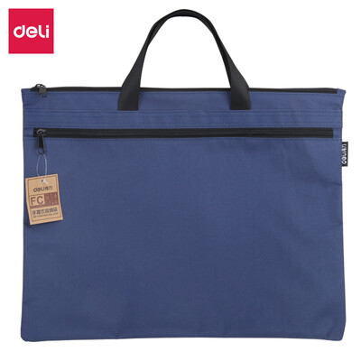 

Deli deli double-layer transaction bag zipper bag portable business conference bag 3929cm blue 5840
