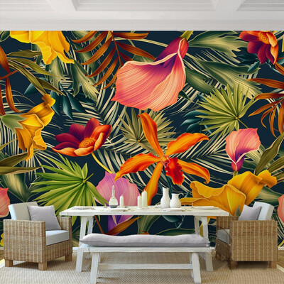 

Southeast Asian Style Tropical Rain Forest Colorful Leafs 3D Mural Wallpaper Restaurant Clubs KTV Bar Modern Personality Murals