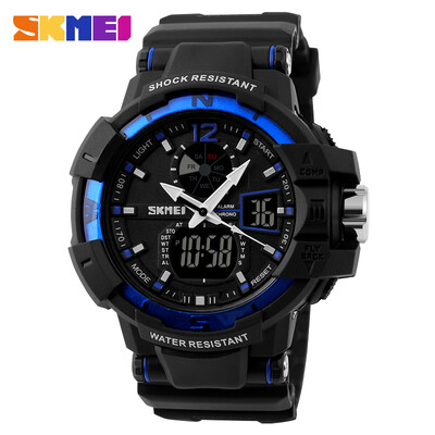 

Tough Design Analog & Digital Dual Time Zones Black Rubber Band Sporty Wrist Watch