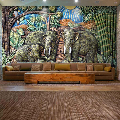 

Custom 3d mural 3D large mural Southeast India style Thai elephant theme restaurant hotel room wallpaper mural