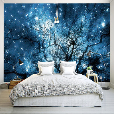 

Custom 3D Photo Wallpaper Modern Abstract Art Blue Starry Sky Trees Living Room TV Background Wall Decoration Mural Home Decor