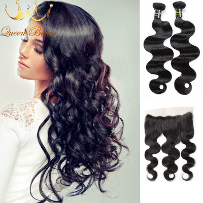 

Queen Berry 8A Body Wave Virgin Human Hair 3 Bundles With 13*4 Lace Frontal 100% Unprocessed Human Virgin Hiar