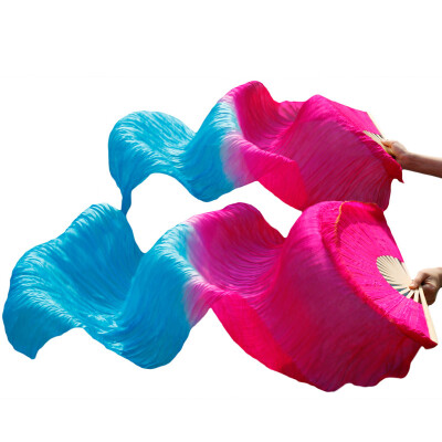 

New Arrivals Stage Performance Dance Fans 100% Silk Veils Colored 180cm Women Belly Dance Fan Veils 2pcs Rose+Turquoise