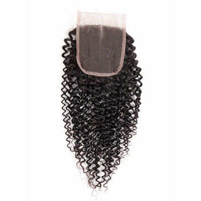 

Lace Closure Kinky Curly Hair 130% Density Natural Color Brazilian Remy Human Hair Free Part With Baby Hair