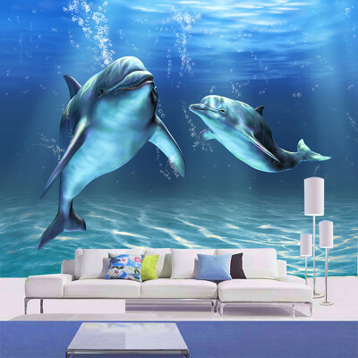 

Custom Any Size Cartoon Dolphin Wall Mural Wallpaper Non-woven Bedding Room Personalize Wall Covering Home Decor Papel De Parede